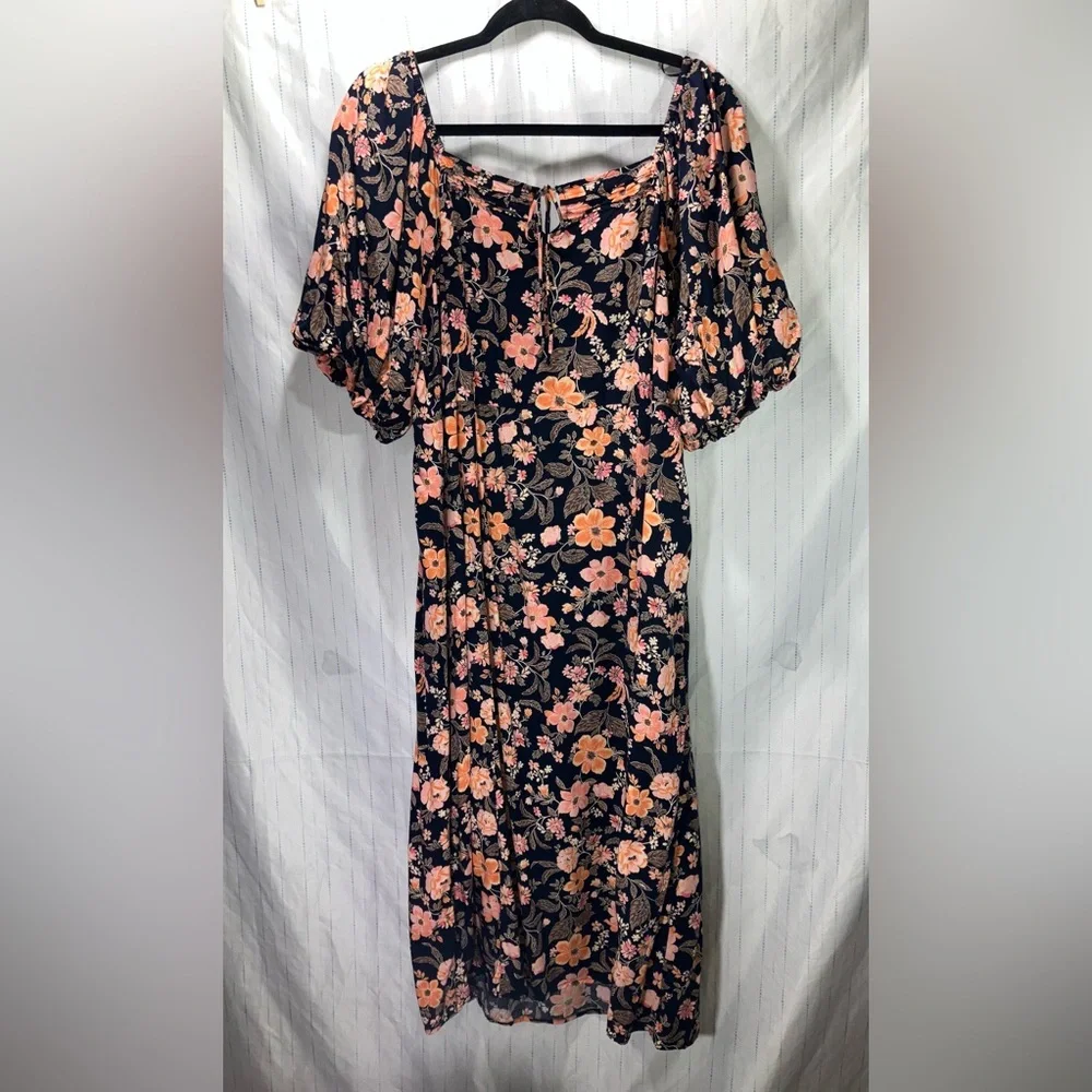 Old Navy XL puff sleeve Floral navy and Pink dress - Picture 7 of 12